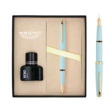 英雄 981 金夹铱金钢笔+墨水礼盒套装 0.5mm 1套装 粉蓝色 （单位：套）