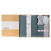 HOYO  新疆优质长绒棉 2秒吸水 洗漱五件套 （浴巾+毛巾+干发帽+束发带+浴花）YC 湛蓝灰系列