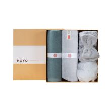HOYO  长绒棉 舒适柔软 洗漱四件套 （毛巾+干发帽+束发带+浴花）YC 湛蓝灰系列
