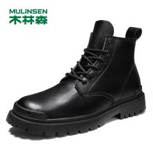 MULINSEN/木林森真皮马丁靴男高帮英伦风中帮男士加绒皮靴工装靴子男 黑色42（单位：件）